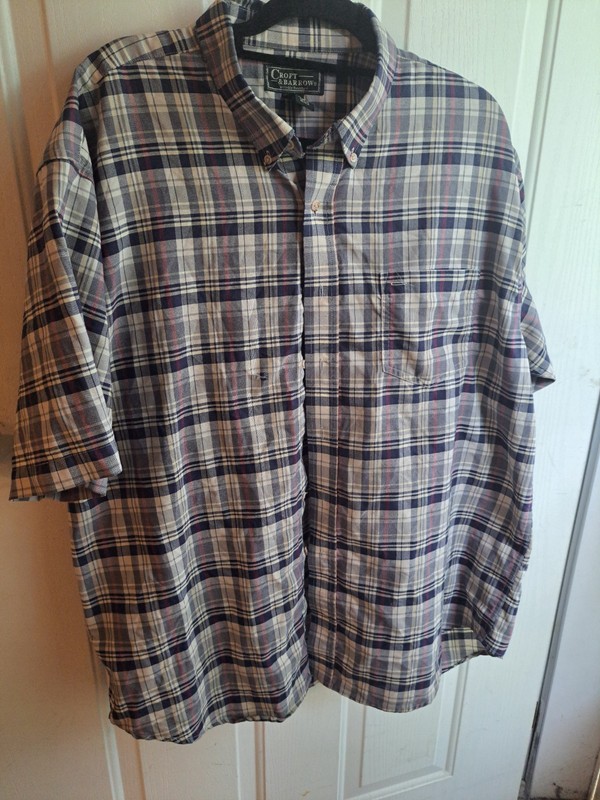 Croft and Barrow Men's Blue  White Plaid Cotton Blend  Short Sleeve Shirt XL