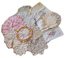 Vintage Lot of 11 Handmade Crochet Doilies Variety Sizes Colors Shapes