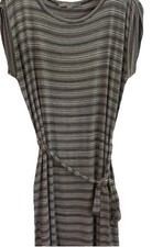 Loft Womens Black & White Striped Belted Dress Cap Sleeves Size Medium Very Soft