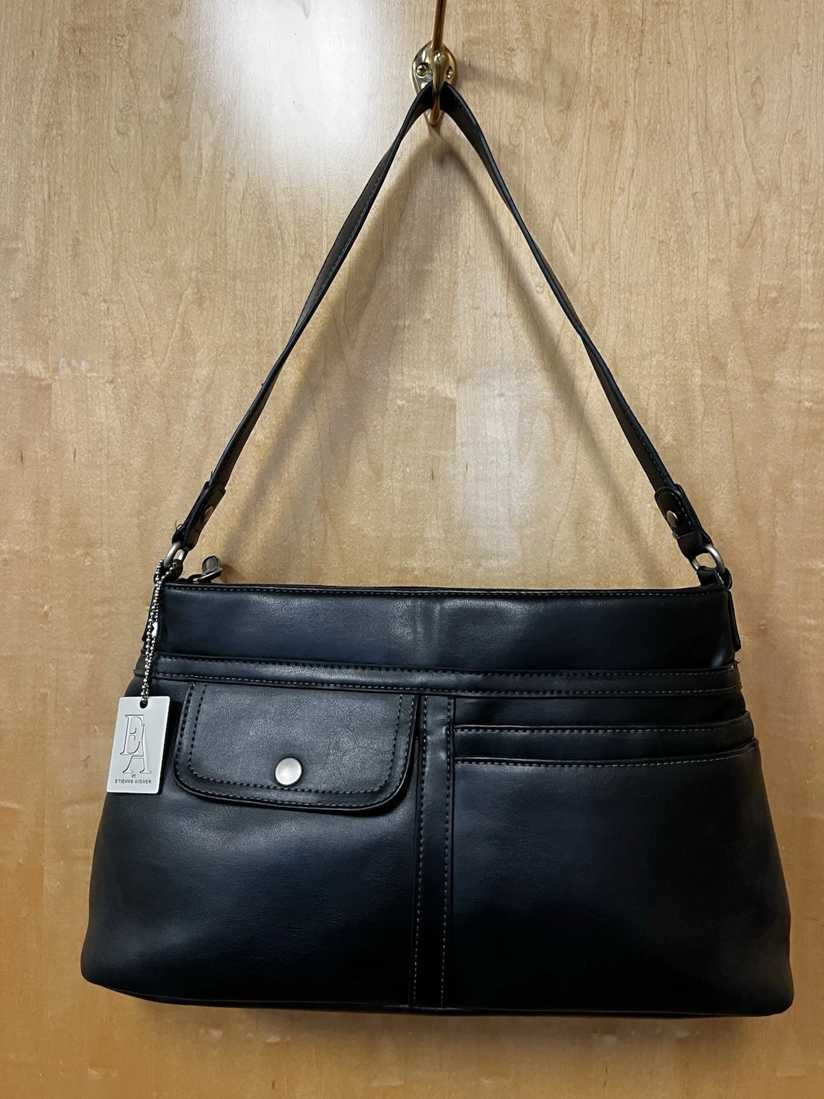 Etienne Aigner Black Vinyl Purse with Keychain Logo Pre Owned Great Condition