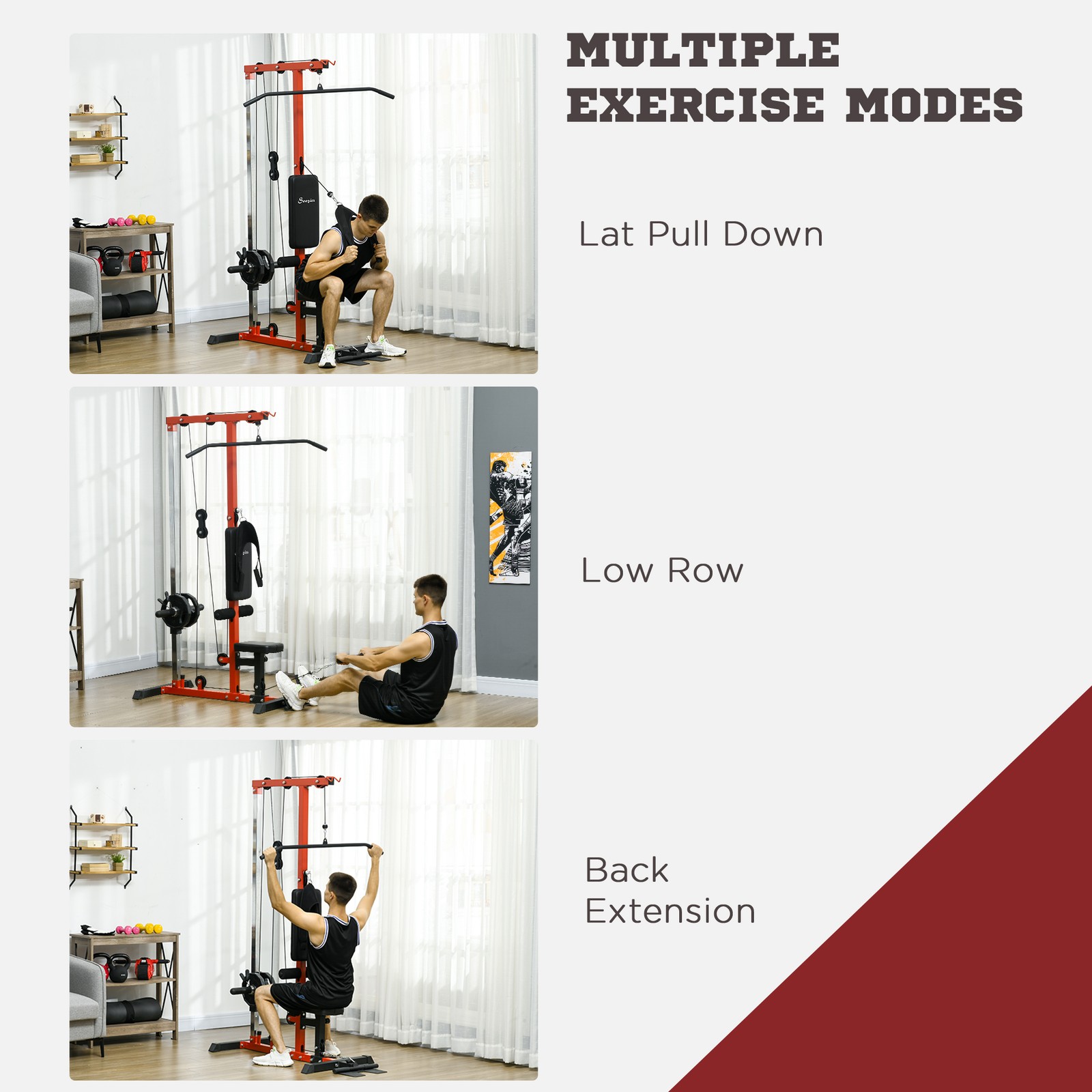Soozier Lat Pull Down Machine Cable Station with Flip-Up Footplate, Red