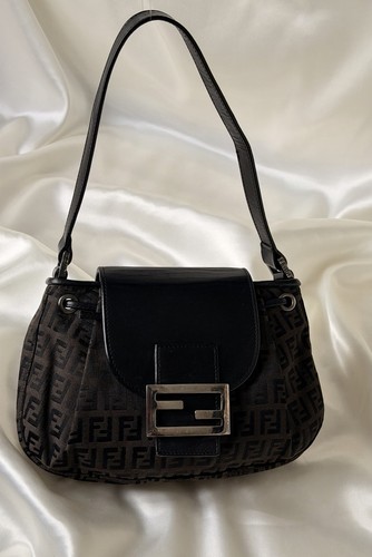 Vintage Fendi Zucchino Baguette Shoulder BagBlack & Brown | Circa 2003