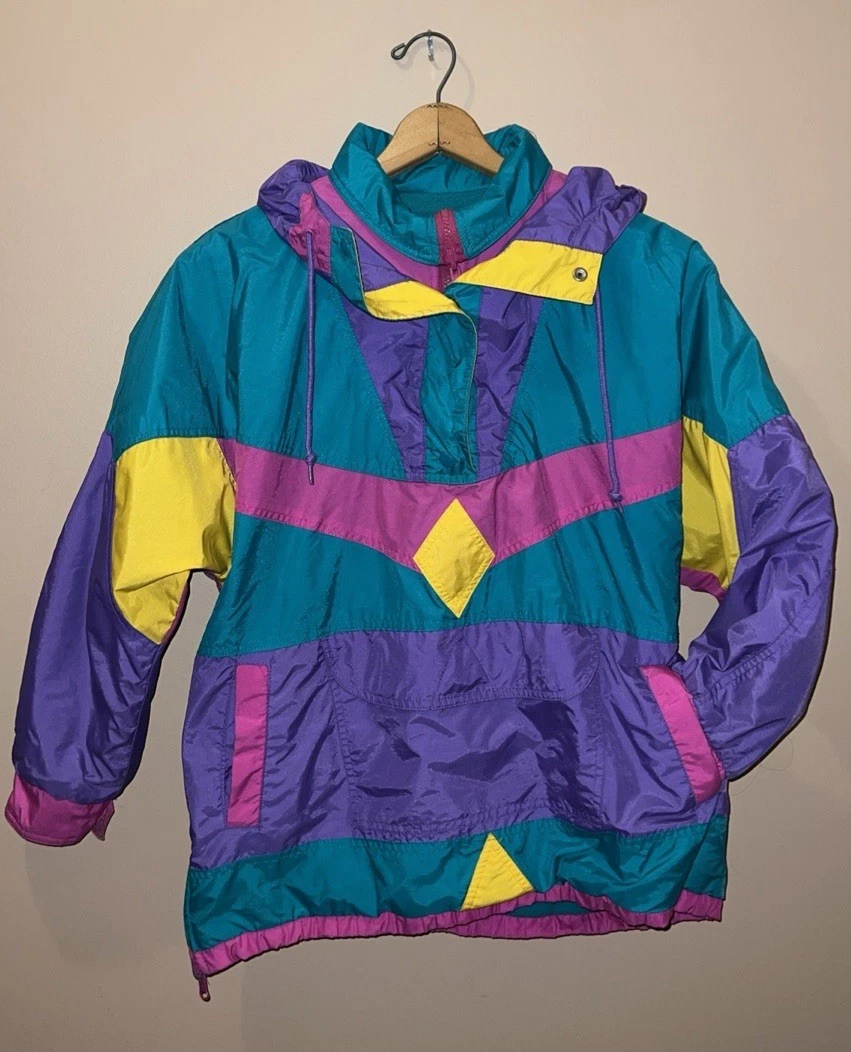 Vintage 90s Otello Pelle Colorblock Pullover Ski Jacket Men S Green Purple Coat