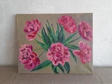bouquet of pink tulips original oil painting, tulips wall art, pink flowers art
