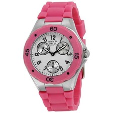 Invicta Angel Multi-Function White Sunray Dial Pink Silicone Ladies Watch 18791