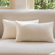 GEEORY Decorative Throw Pillow Covers 12x20 Inch Pack of 2,Textured Boucle Neutr
