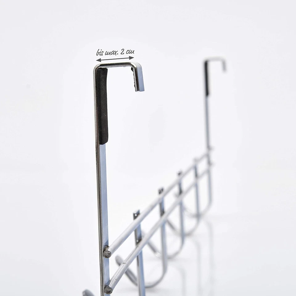 13897 Appendiabiti Da Porta, 6 Ganci, Metallo, Argento, 51X7.1X20.5 Cm - Immagine 2 di 4