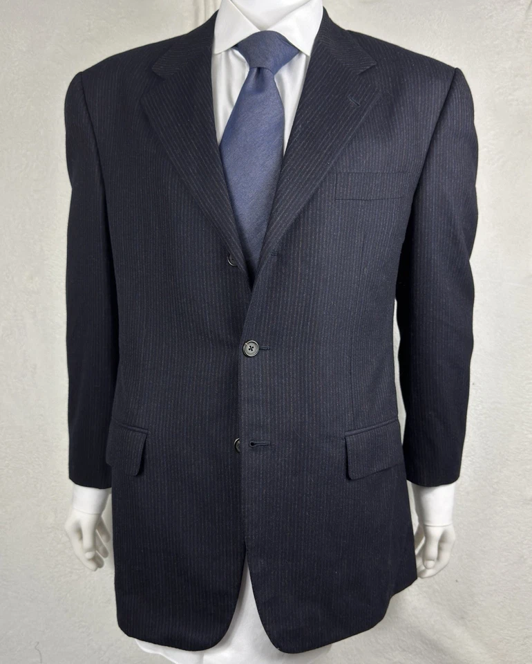 Isaia Navy Cashmere Wool Blend Striped Blue’s & Brown’s Sport Coat 42US 52IT EUC - Image 2 of 4