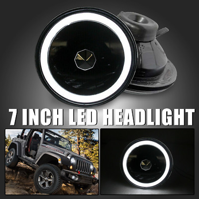 Pair 7'' Inch Round LED Headlights Angle Eyes Halo For Jeep Wrangler JK LJ CJ TJ