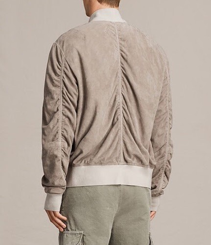 $529 Allsaints Men’s Ari Bomber Suede Beige M - Picture 2 of 8