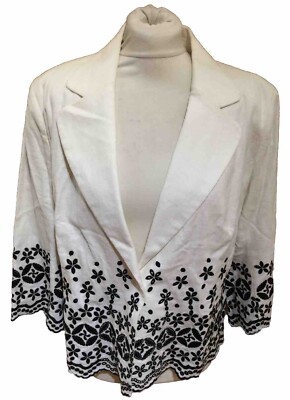 M&S AUTOGRAPH White Mix Linen/Viscose Embroidered Jacket U.K. 20 BNWTS