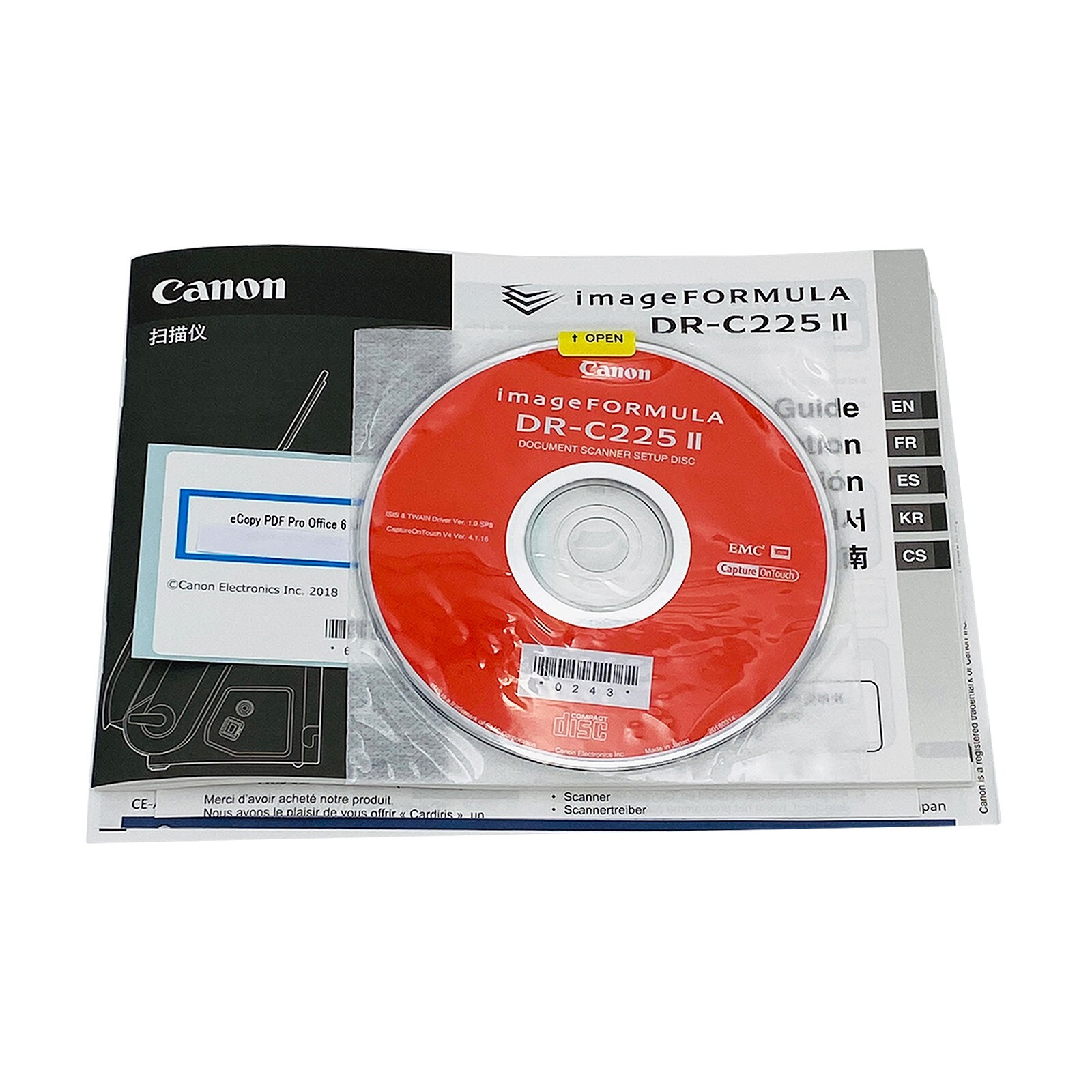 Canon ImageFormula DR-C225 II Document Scanner Set Up Disc with Key