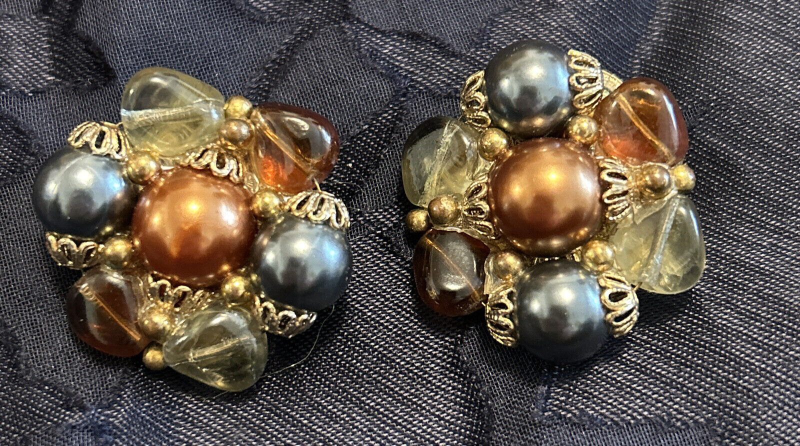 Vintage Crown Trifari Multi Color Beads Clip On E… - image 2