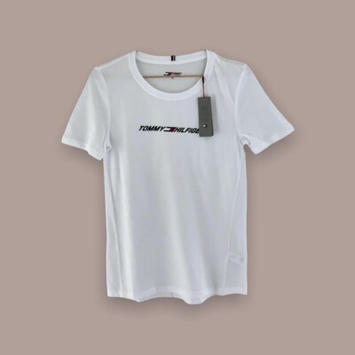 Tommy Hilfiger T-Shirt weiß Logo Gr. XS Retro Logo Bio Baumwolle