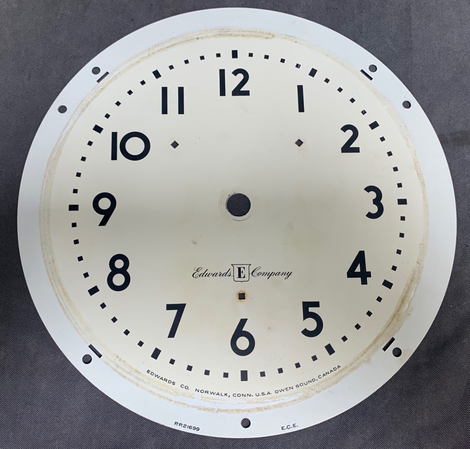 Vintage Edwards Company 9" Dia. Painted Metal Clock Face Part (A6)