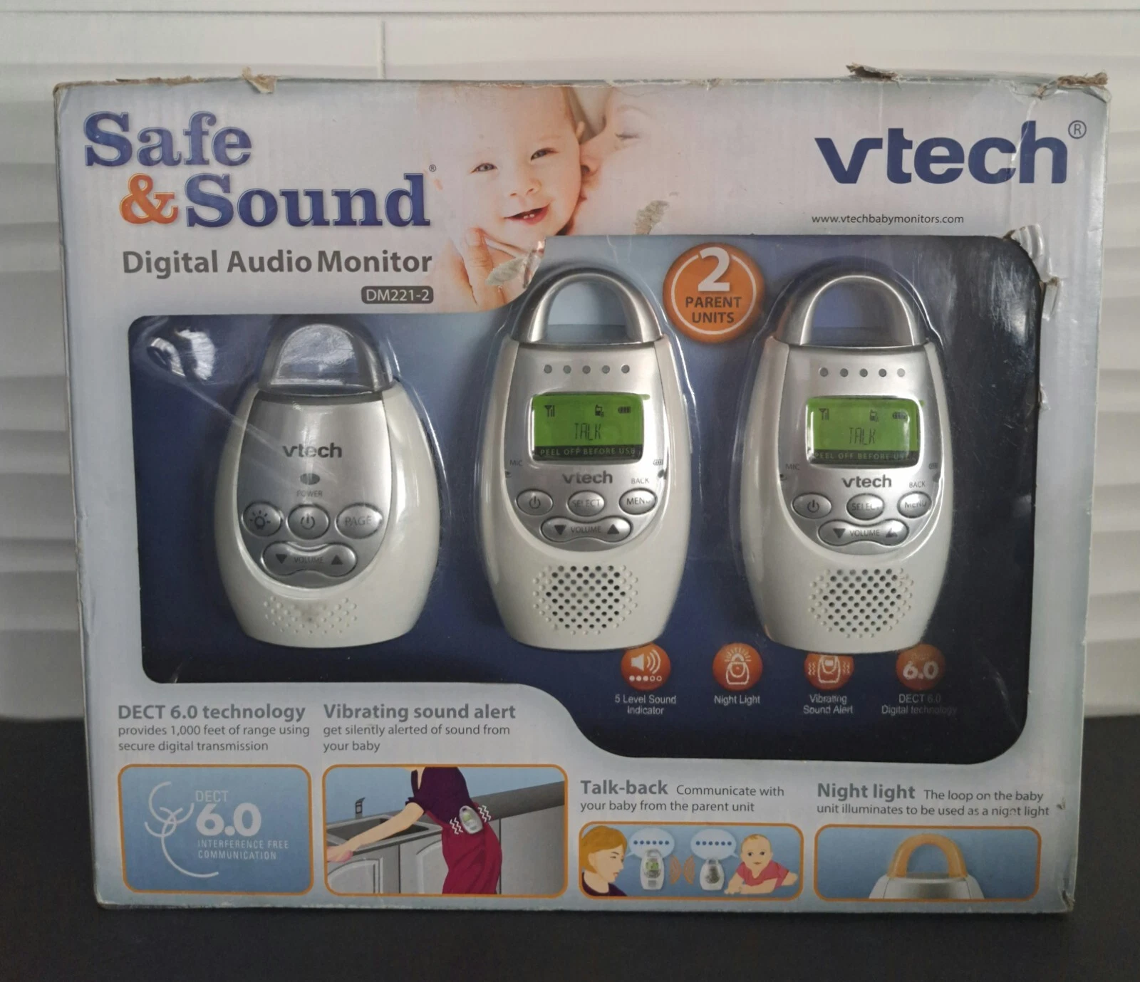VTech DM221-2 Digital Audio Monitor 1000 Feet Range 2 Patent Units Open Box