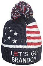 Best Winter Hats American Flag Beanie Embroidered Let's Go Brandon W/Pom Pom