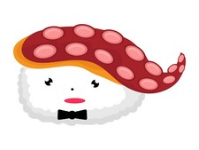 "Pegatina de sushi de 4"" calamar arroz chuletas japonesas palitos algas wasabi pescado crudo"