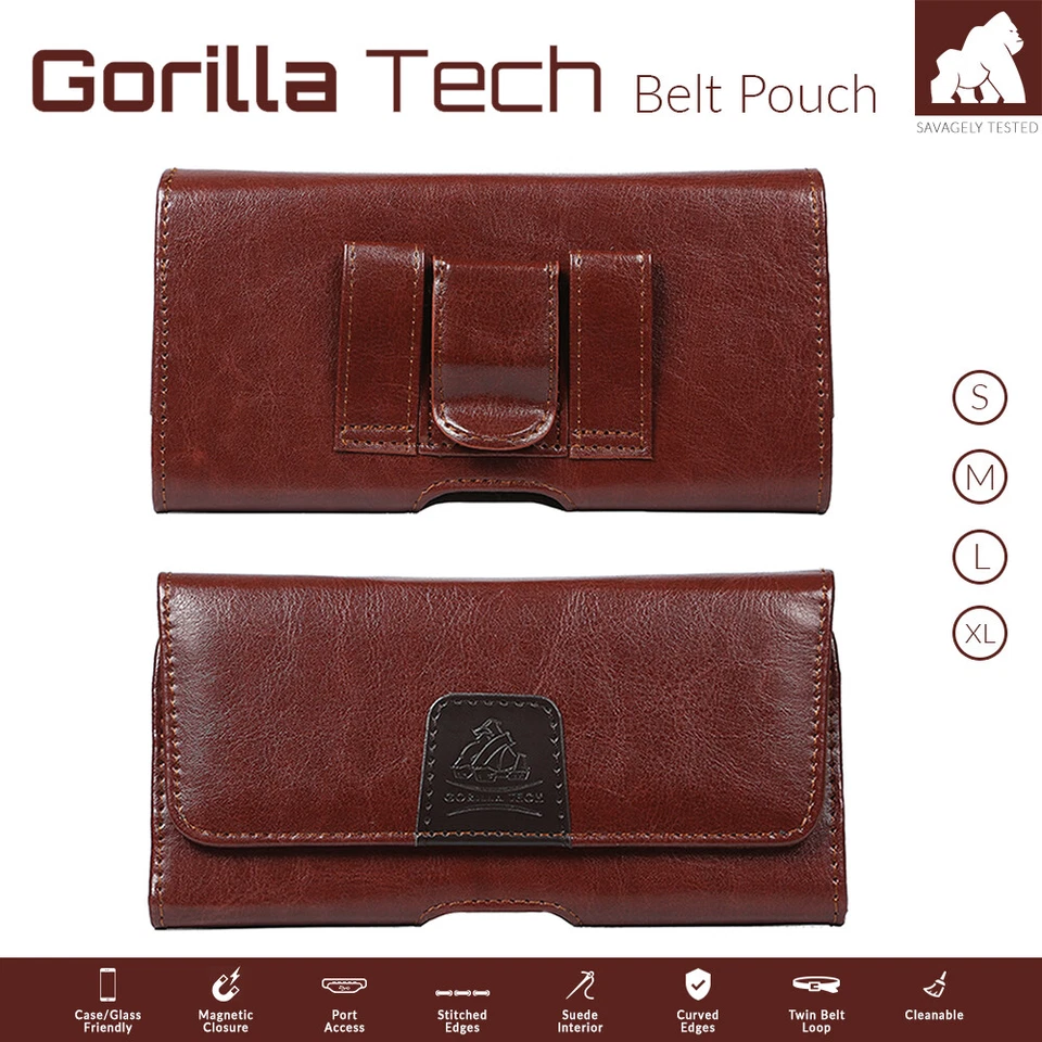 Mobile Phone Genuine Leather Belt Pouch Holster Twin Loops Strong Magnetic Flip — 第 4/4 张图片