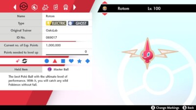Shiny Rotom (5IV + 0 im Angriff) für Pokemon Schwert und Schild + Meisterball