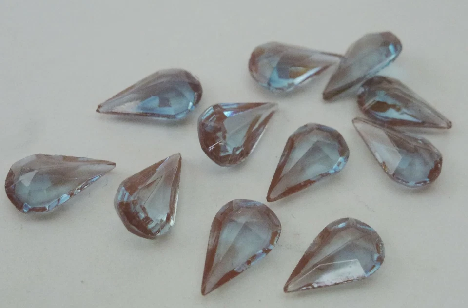 4 Rare Vintage Glass Rhinestones Pear Saphiret Gold TTC PB 10x6mm E6-3E - Image 3 of 4