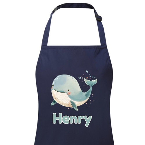Personalised Any Name Whale Waterproof Kids Apron. Craft Bake Cook Boy Girl - Picture 9 of 12