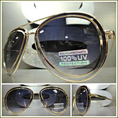 Men's or Women CLASSIC VINTAGE RETRO Style SUN GLASSES Classy Elegant Gold Frame