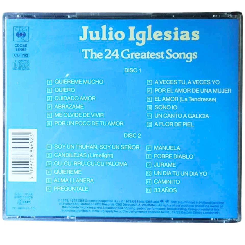 Julio Iglesias CD–The 24 Greatest Songs/Soft Pop Rock Music Songs/Spanish Singer - Image 2 of 4