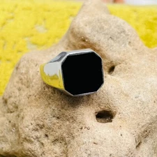 Natural Black Obsidian 925 Sterling Silver Ring for Men's