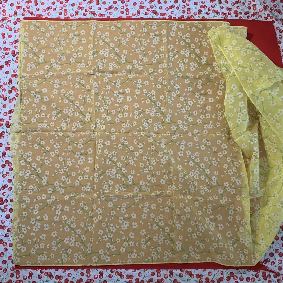 "Tela especial vintage de fieltro floral amarillo transparente aproximadamente 93x44""" Foto 2 de 4