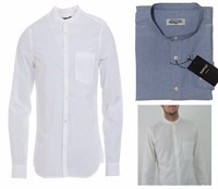 Men's Grandad Collar Long Sleeve White Shirts Regular Fit Collarless Shirt S-XXL