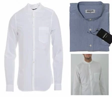 Men's Grandad Collar Long Sleeve White Shirts Regular Fit Collarless Shirt S-XXL