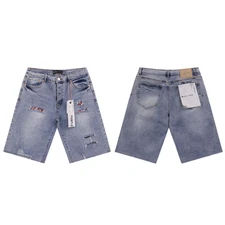 Fashion Purple Brand Designer Patch Men Jeans Casual Denim Shorts