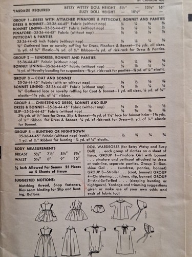 16" Doll Clothing Wardrobe Advance 8454 Sewing Pattern Cut VTG Betsy Wetsy Suzy - Picture 5 of 7