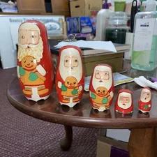 Vintage Santa Nesting Dolls- set of 5—1 is Missing The Bottom