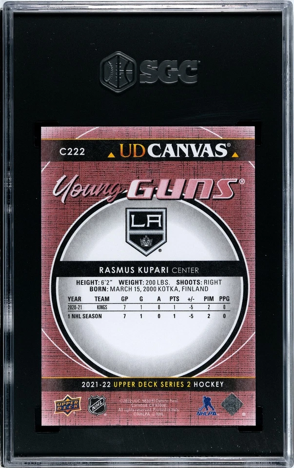 Rasmus Kupari 2021-22 UD Young Guns Canvas C222 SGC 10 GM - Image 2 of 4