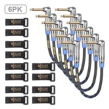 Clef Audio Labs 6.35mm TS to 6.35mm TS Angled to Angled Blue Braided -6IN-6PK