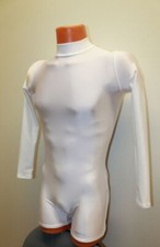 Men Short Unitard 268-00 High Collar Long Sleeve White Spandex Size M
