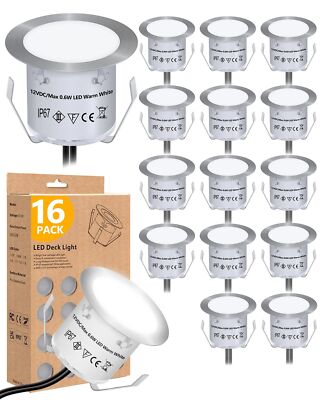 HIBOITEC Recessed LED Deck Light Kits(16 Pack), 12V Low Voltage Landscape Lig...
