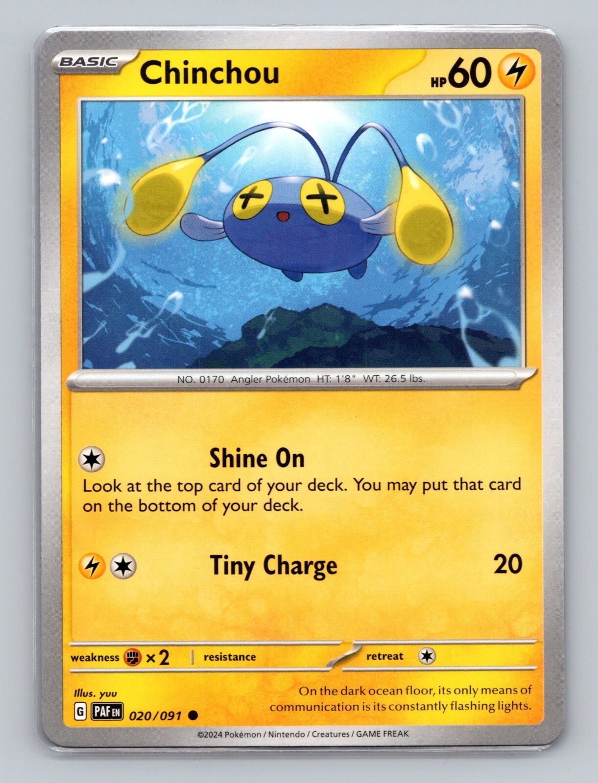 Chinchou 020/091 Paldean Fates Common NM PAF EN Pokemon Card Scarlet & Violet