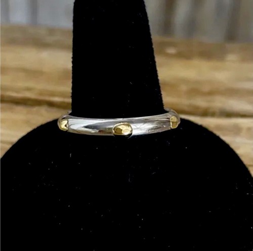 QVC Steel By Design 18k Yellow Gold Studded Stainless Steel Band Ring 8 New!