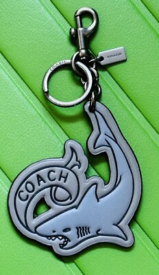 COACH TATTOO SHARK BAG CHARM FOB BLUE/GRAY LEATHER RARE HTF | eBay