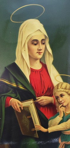 Child Mary Mother of Christ & St. Anne 19th c. print on Metal - Blessed Mother - Picture 8 of 22