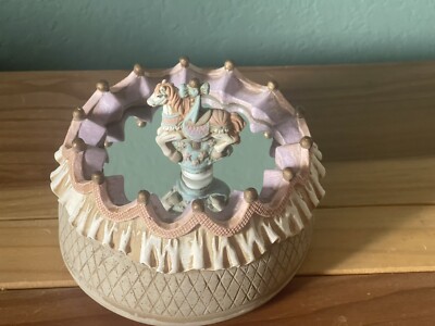 Vintage Emson Mirrored Magnetic Musical Carousel 5 ; Horse 2  With Original Box