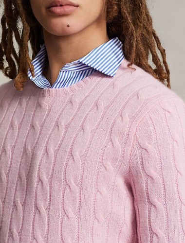 $498 Polo Ralph Lauren Men’s The Iconic Cable-Knit Cashmere Sweater Pink Size L - Picture 3 of 10