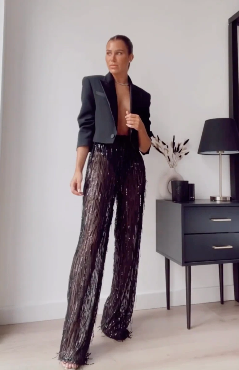 Black fringe shop pants zara