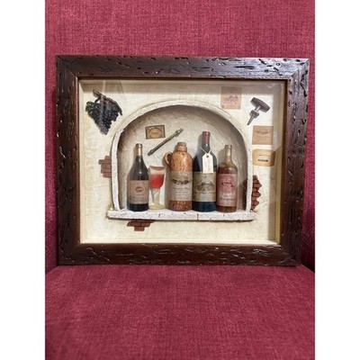 Vintage Wine Bottle Shadow Box Wall Art Decor Bar Kitchen Vineyard Theme