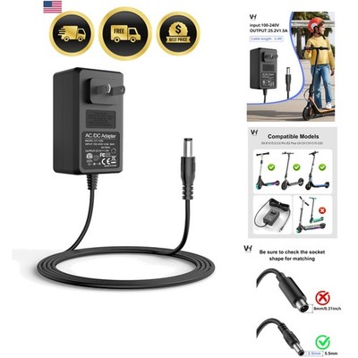 25.2V 1.5A Charger for Segway Ninebot C2 Pro & E2 Plus, 5.5mm x 2.1mm DC Adap...