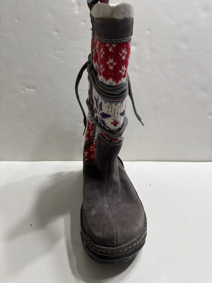 Clarks Suéter Gris Cuero Gamuza Fair Isle Suéter Forrado Botas 6 M Cálido Foto 3 de 4