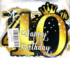NEW 36 Piece 40th Birthday Decoration Sets BLACK AND GOLD HAPPY 40TH SET 584